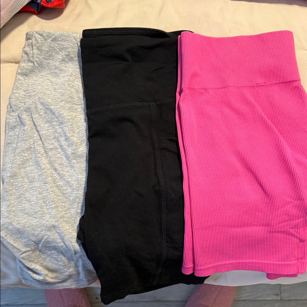 Women's Biker Short Set - Black, Gray, and Pink